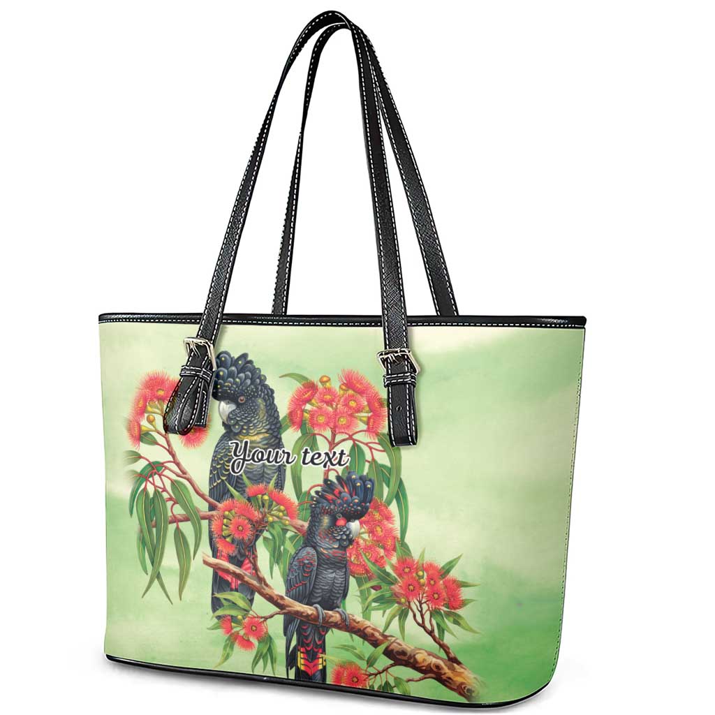 Australia Black Cockatoo and Eucalyptus Leather Tote Bag Green Spirit of Aussie Native Bird - Aussie Hoodie