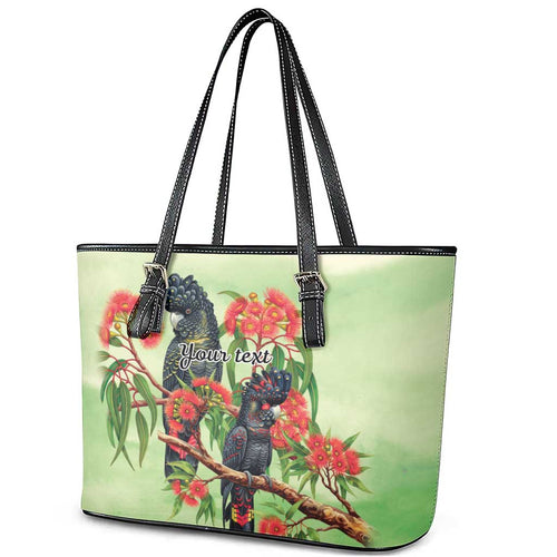 Australia Black Cockatoo and Eucalyptus Leather Tote Bag Green Spirit of Aussie Native Bird - Aussie Hoodie
