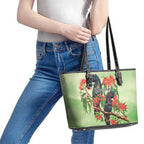 Australia Black Cockatoo and Eucalyptus Leather Tote Bag Green Spirit of Aussie Native Bird - Aussie Hoodie