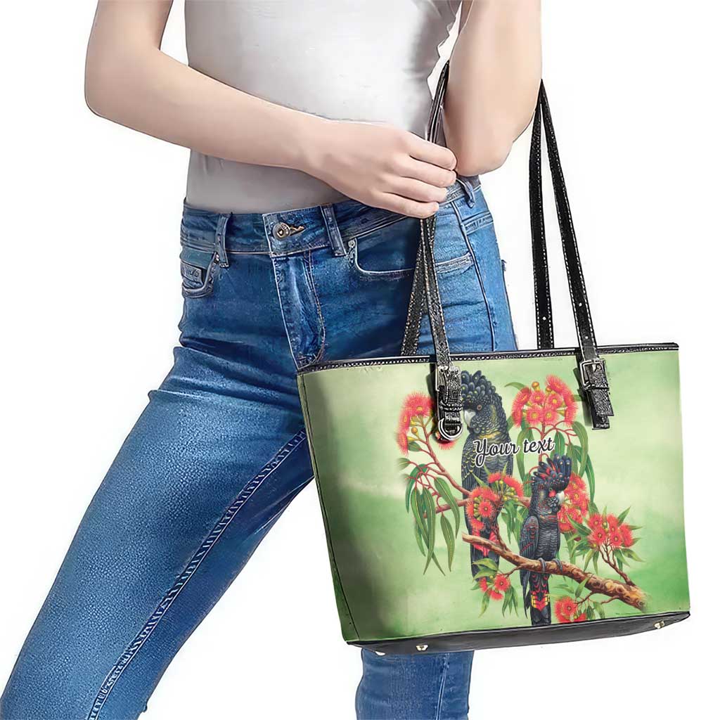 Australia Black Cockatoo and Eucalyptus Leather Tote Bag Green Spirit of Aussie Native Bird - Aussie Hoodie