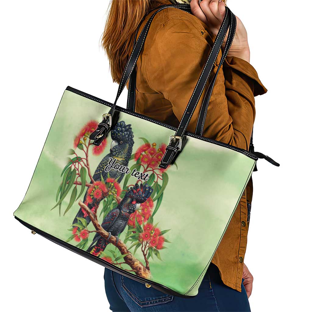 Australia Black Cockatoo and Eucalyptus Leather Tote Bag Green Spirit of Aussie Native Bird - Aussie Hoodie