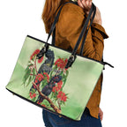 Australia Black Cockatoo and Eucalyptus Leather Tote Bag Green Spirit of Aussie Native Bird - Aussie Hoodie