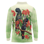 Australia Black Cockatoo and Eucalyptus Long Sleeve Polo Shirt Green Spirit of Aussie Native Bird - Aussie Hoodie
