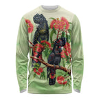 Australia Black Cockatoo and Eucalyptus Long Sleeve Shirt Green Spirit of Aussie Native Bird - Aussie Hoodie