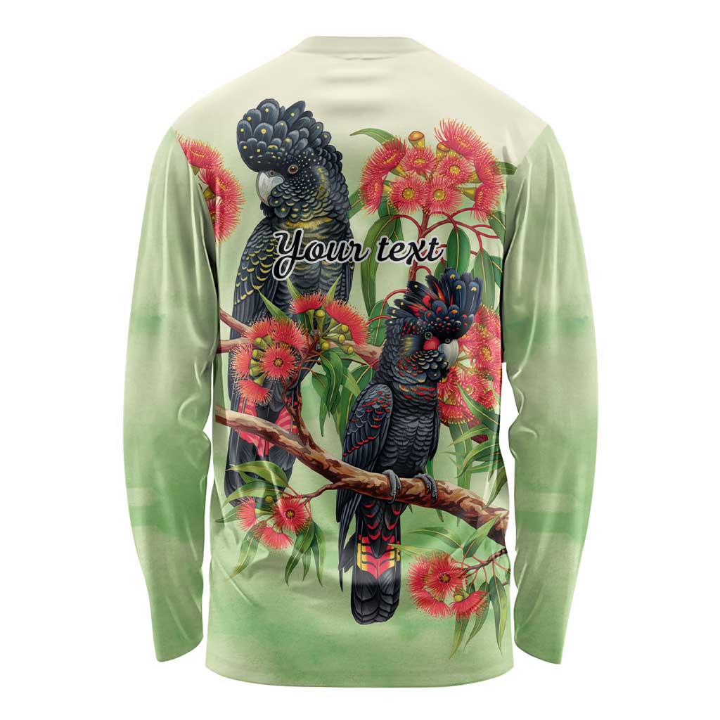 Australia Black Cockatoo and Eucalyptus Long Sleeve Shirt Green Spirit of Aussie Native Bird - Aussie Hoodie