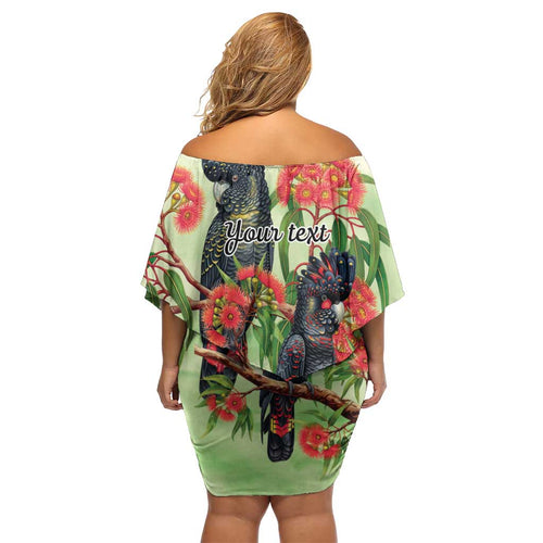 Australia Black Cockatoo and Eucalyptus Off Shoulder Short Dress Green Spirit of Aussie Native Bird - Aussie Hoodie