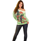 Australia Black Cockatoo and Eucalyptus Off Shoulder Sweater Green Spirit of Aussie Native Bird - Aussie Hoodie