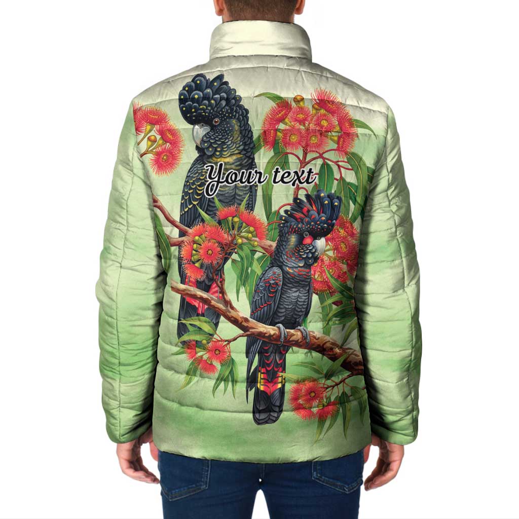 Australia Black Cockatoo and Eucalyptus Padded Jacket Green Spirit of Aussie Native Bird - Aussie Hoodie