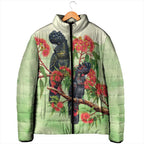 Australia Black Cockatoo and Eucalyptus Padded Jacket Green Spirit of Aussie Native Bird - Aussie Hoodie