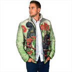 Australia Black Cockatoo and Eucalyptus Padded Jacket Green Spirit of Aussie Native Bird - Aussie Hoodie