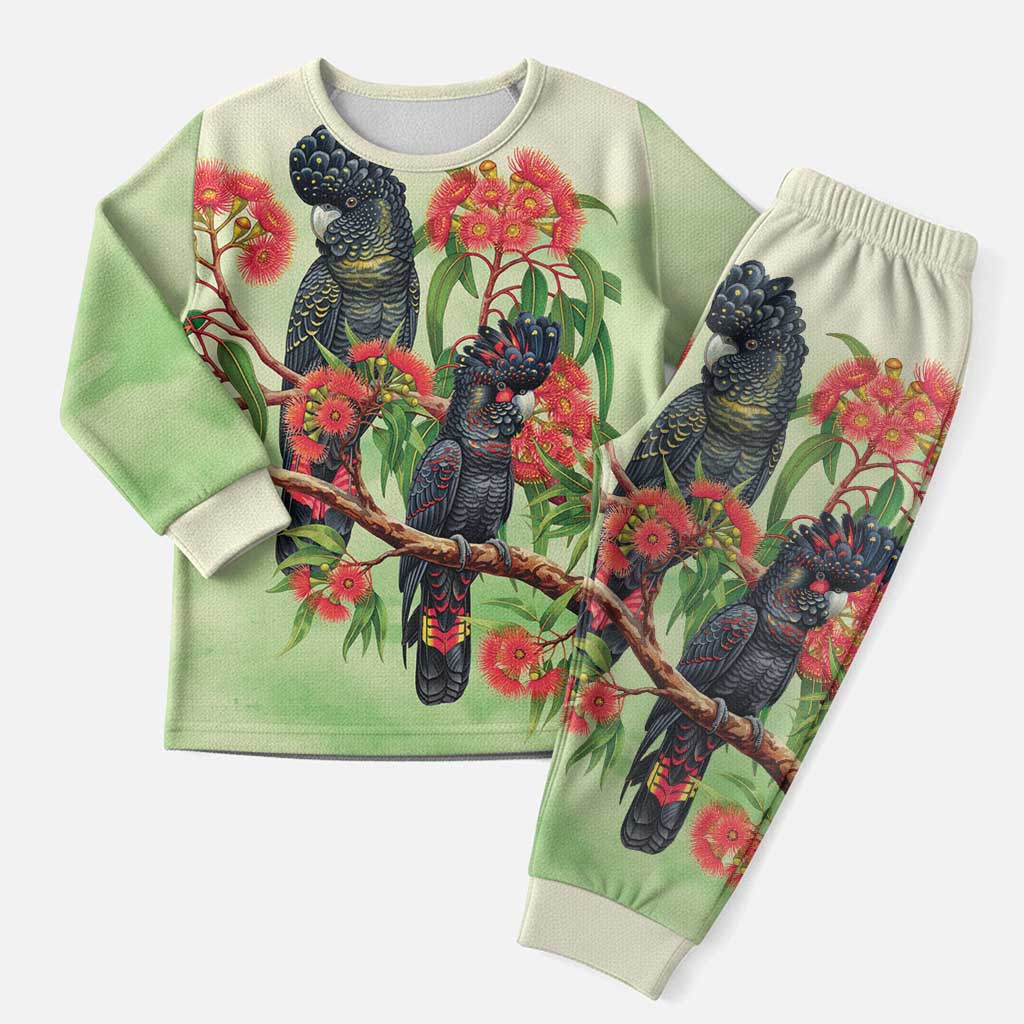 Australia Black Cockatoo and Eucalyptus Christmas Pajama Set Green Spirit of Aussie Native Bird - Aussie Hoodie