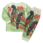 Australia Black Cockatoo and Eucalyptus Christmas Pajama Set Green Spirit of Aussie Native Bird - Aussie Hoodie