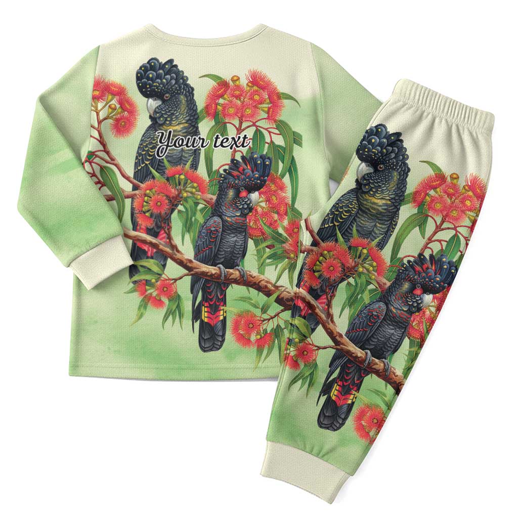 Australia Black Cockatoo and Eucalyptus Christmas Pajama Set Green Spirit of Aussie Native Bird - Aussie Hoodie