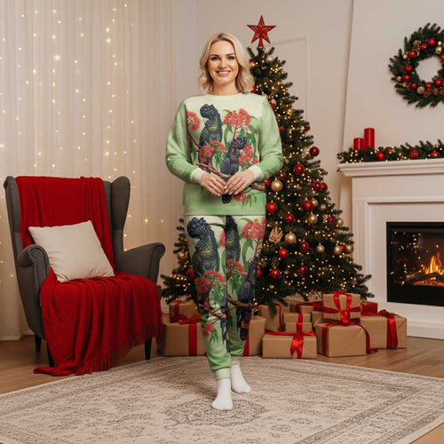 Australia Black Cockatoo and Eucalyptus Christmas Pajama Set Green Spirit of Aussie Native Bird - Aussie Hoodie