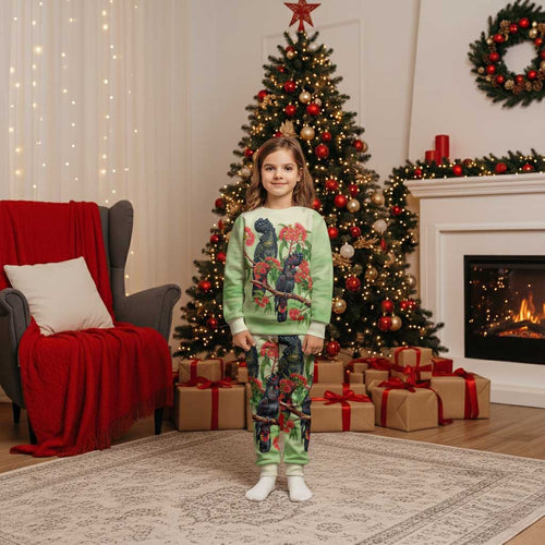 Australia Black Cockatoo and Eucalyptus Christmas Pajama Set Green Spirit of Aussie Native Bird - Aussie Hoodie