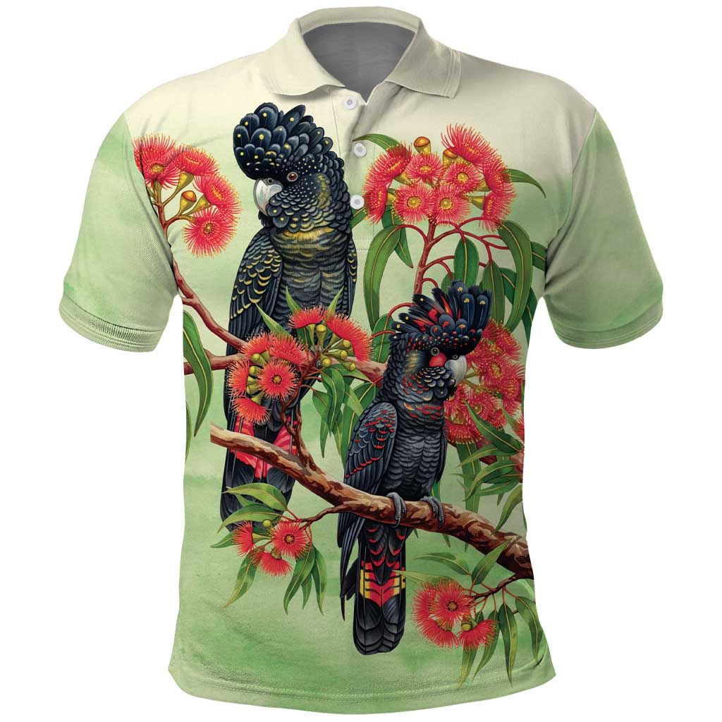 Australia Black Cockatoo and Eucalyptus Polo Shirt Green Spirit of Aussie Native Bird - Aussie Hoodie