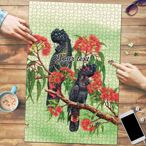 Australia Black Cockatoo and Eucalyptus Puzzle Green Spirit of Aussie Native Bird - Aussie Hoodie