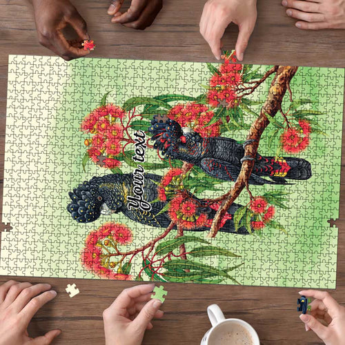 Australia Black Cockatoo and Eucalyptus Puzzle Green Spirit of Aussie Native Bird - Aussie Hoodie