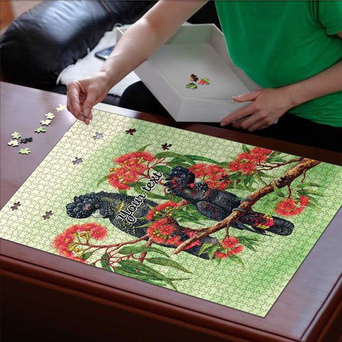Australia Black Cockatoo and Eucalyptus Puzzle Green Spirit of Aussie Native Bird - Aussie Hoodie
