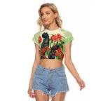 Australia Black Cockatoo and Eucalyptus Raglan Cropped T Shirt Green Spirit of Aussie Native Bird - Aussie Hoodie