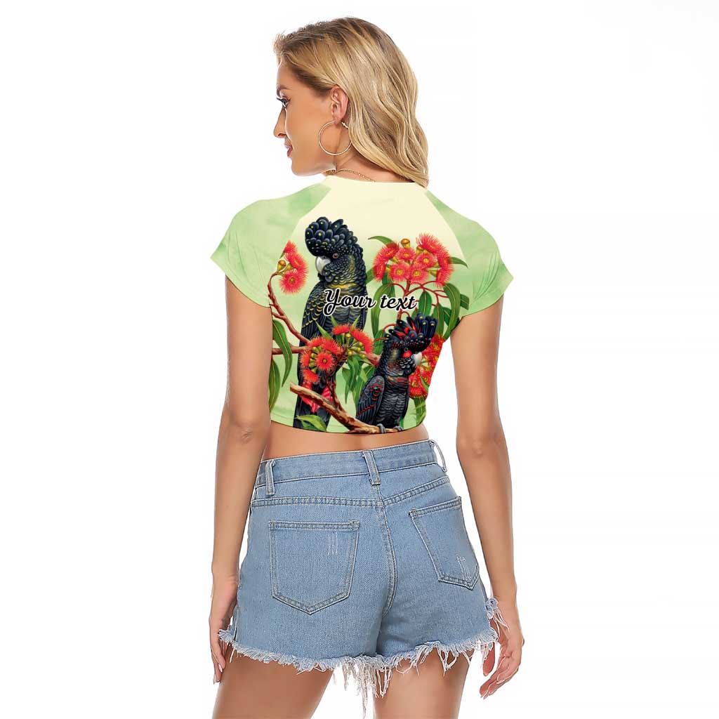Australia Black Cockatoo and Eucalyptus Raglan Cropped T Shirt Green Spirit of Aussie Native Bird - Aussie Hoodie