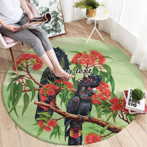 Australia Black Cockatoo and Eucalyptus Round Carpet Green Spirit of Aussie Native Bird - Aussie Hoodie