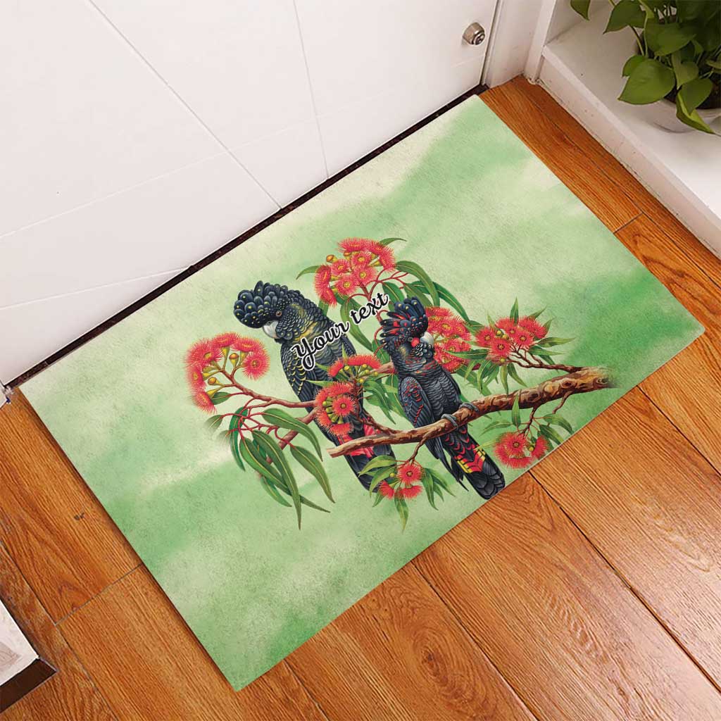 Australia Black Cockatoo and Eucalyptus Rubber Doormat Green Spirit of Aussie Native Bird - Aussie Hoodie