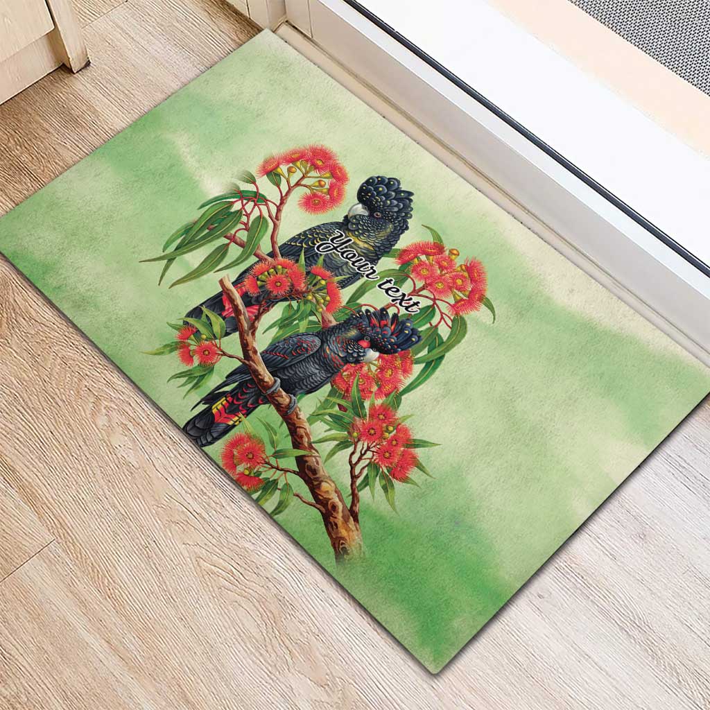 Australia Black Cockatoo and Eucalyptus Rubber Doormat Green Spirit of Aussie Native Bird - Aussie Hoodie
