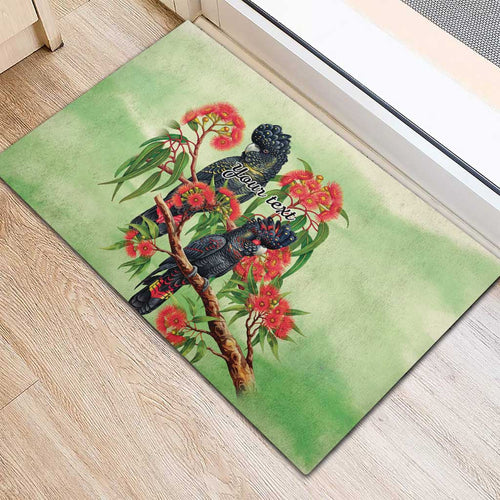 Australia Black Cockatoo and Eucalyptus Rubber Doormat Green Spirit of Aussie Native Bird - Aussie Hoodie