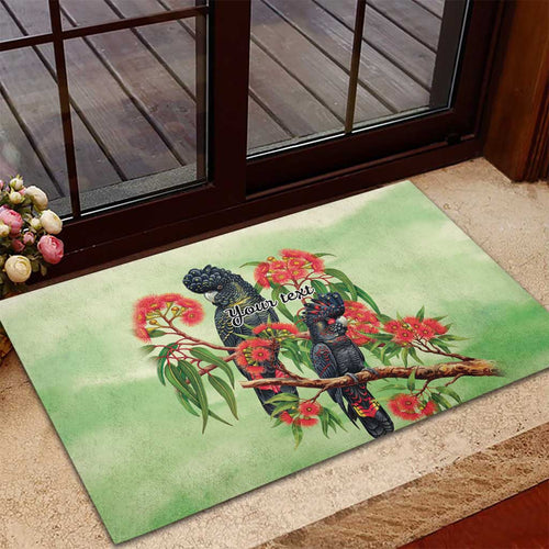 Australia Black Cockatoo and Eucalyptus Rubber Doormat Green Spirit of Aussie Native Bird - Aussie Hoodie