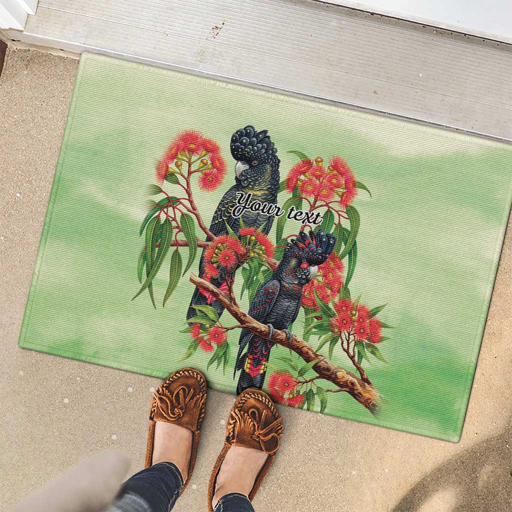 Australia Black Cockatoo and Eucalyptus Rubber Doormat Green Spirit of Aussie Native Bird - Aussie Hoodie