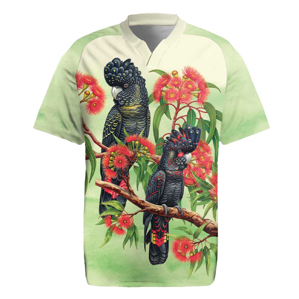 Australia Black Cockatoo and Eucalyptus Rugby Jersey Green Spirit of Aussie Native Bird - Aussie Hoodie