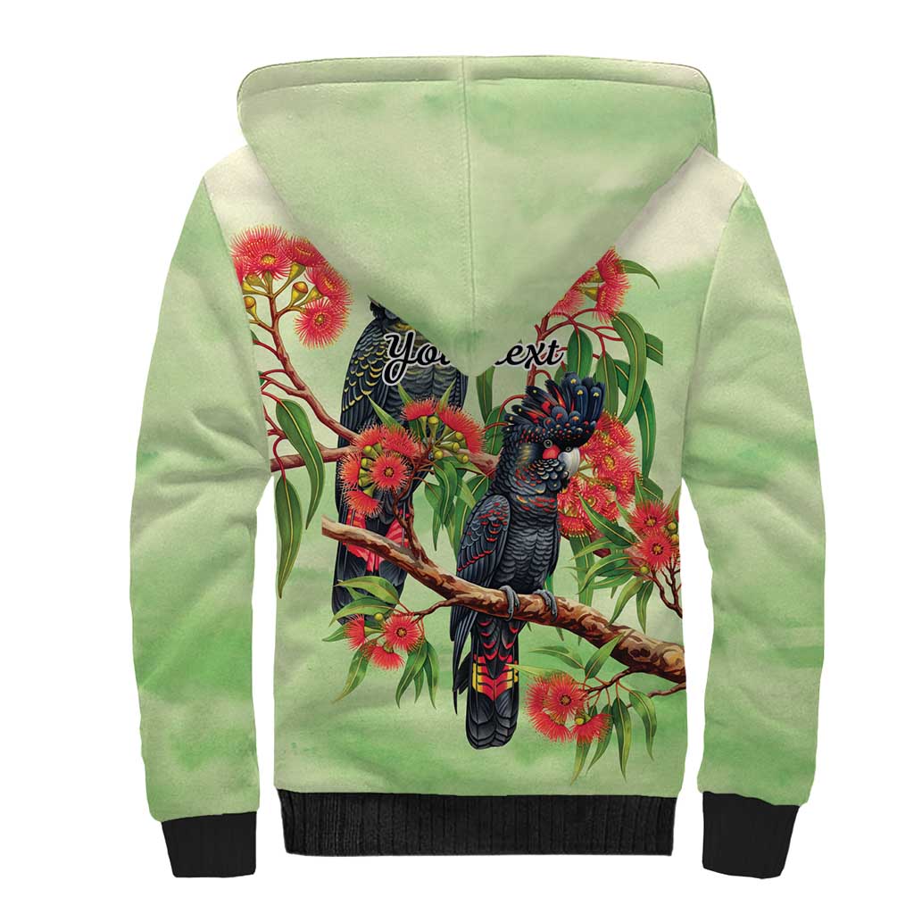 Australia Black Cockatoo and Eucalyptus Sherpa Hoodie Green Spirit of Aussie Native Bird - Aussie Hoodie