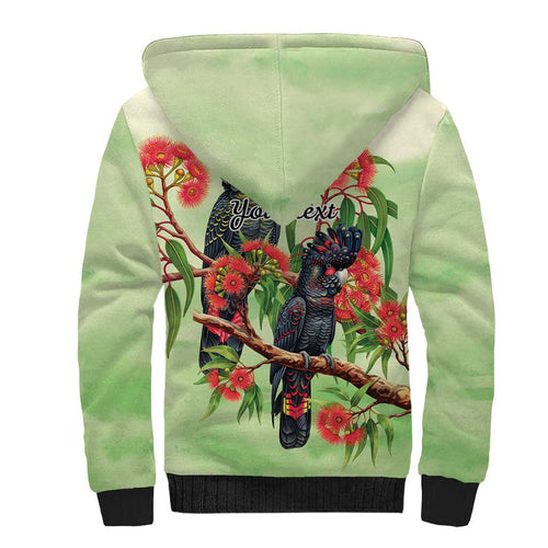 Australia Black Cockatoo and Eucalyptus Sherpa Hoodie Green Spirit of Aussie Native Bird - Aussie Hoodie