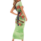 Australia Black Cockatoo and Eucalyptus Short Sleeve Bodycon Dress Green Spirit of Aussie Native Bird - Aussie Hoodie