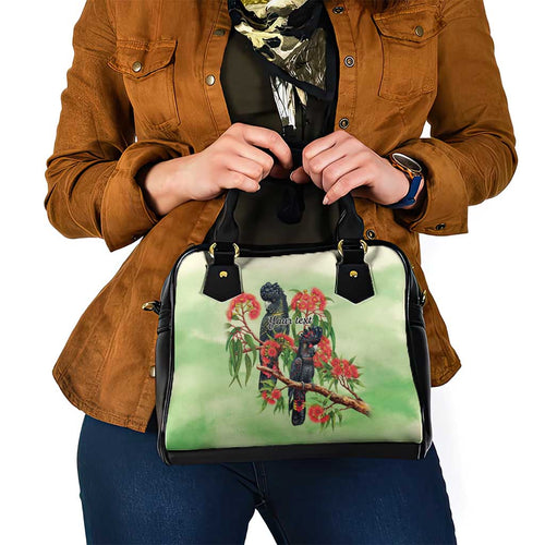 Australia Black Cockatoo and Eucalyptus Shoulder Handbag Green Spirit of Aussie Native Bird - Aussie Hoodie