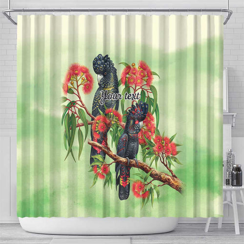 Australia Black Cockatoo and Eucalyptus Shower Curtain Green Spirit of Aussie Native Bird - Aussie Hoodie