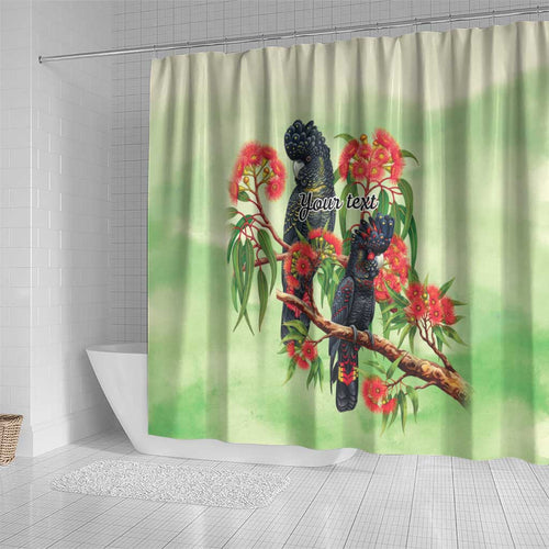 Australia Black Cockatoo and Eucalyptus Shower Curtain Green Spirit of Aussie Native Bird - Aussie Hoodie