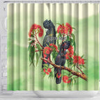 Australia Black Cockatoo and Eucalyptus Shower Curtain Green Spirit of Aussie Native Bird - Aussie Hoodie