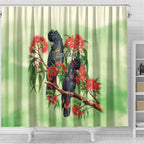Australia Black Cockatoo and Eucalyptus Shower Curtain Green Spirit of Aussie Native Bird - Aussie Hoodie