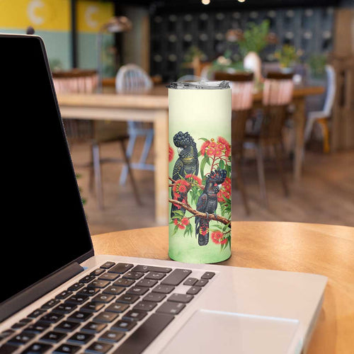 Australia Black Cockatoo and Eucalyptus Skinny Tumbler Green Spirit of Aussie Native Bird - Aussie Hoodie