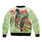Australia Black Cockatoo and Eucalyptus Sleeve Zip Bomber Jacket Green Spirit of Aussie Native Bird - Aussie Hoodie