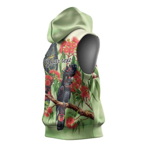 Australia Black Cockatoo and Eucalyptus Sleeveless Hoodie Green Spirit of Aussie Native Bird - Aussie Hoodie
