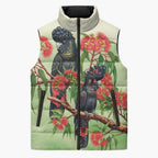 Australia Black Cockatoo and Eucalyptus Sleeveless Puffer Jacket Green Spirit of Aussie Native Bird - Aussie Hoodie