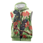 Australia Black Cockatoo and Eucalyptus Sleeveless Zip Hoodie Green Spirit of Aussie Native Bird LT9