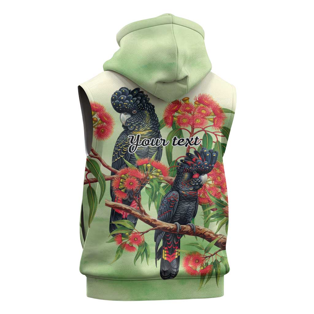 Australia Black Cockatoo and Eucalyptus Sleeveless Zip Hoodie Green Spirit of Aussie Native Bird LT9