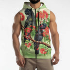 Australia Black Cockatoo and Eucalyptus Sleeveless Zip Hoodie Green Spirit of Aussie Native Bird LT9