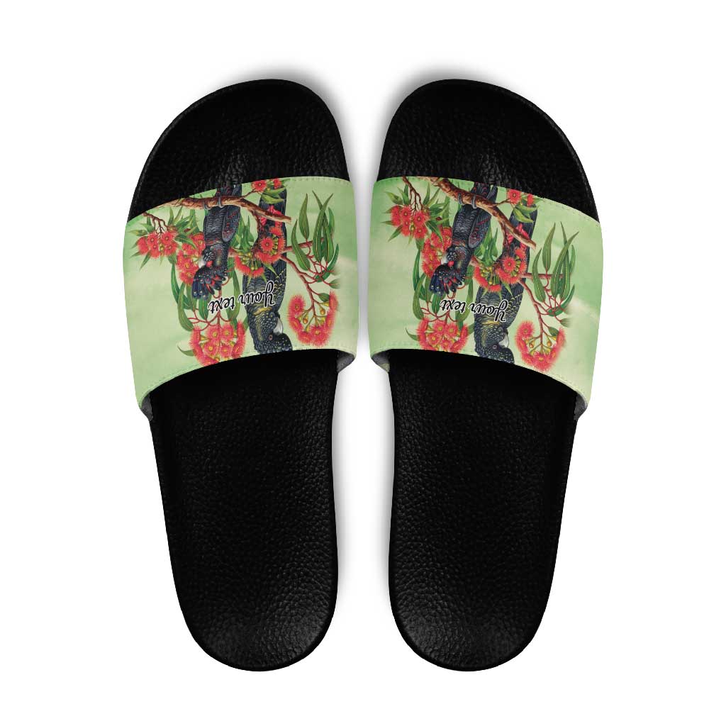 Australia Black Cockatoo and Eucalyptus Slide Sandals Green Spirit of Aussie Native Bird - Aussie Hoodie