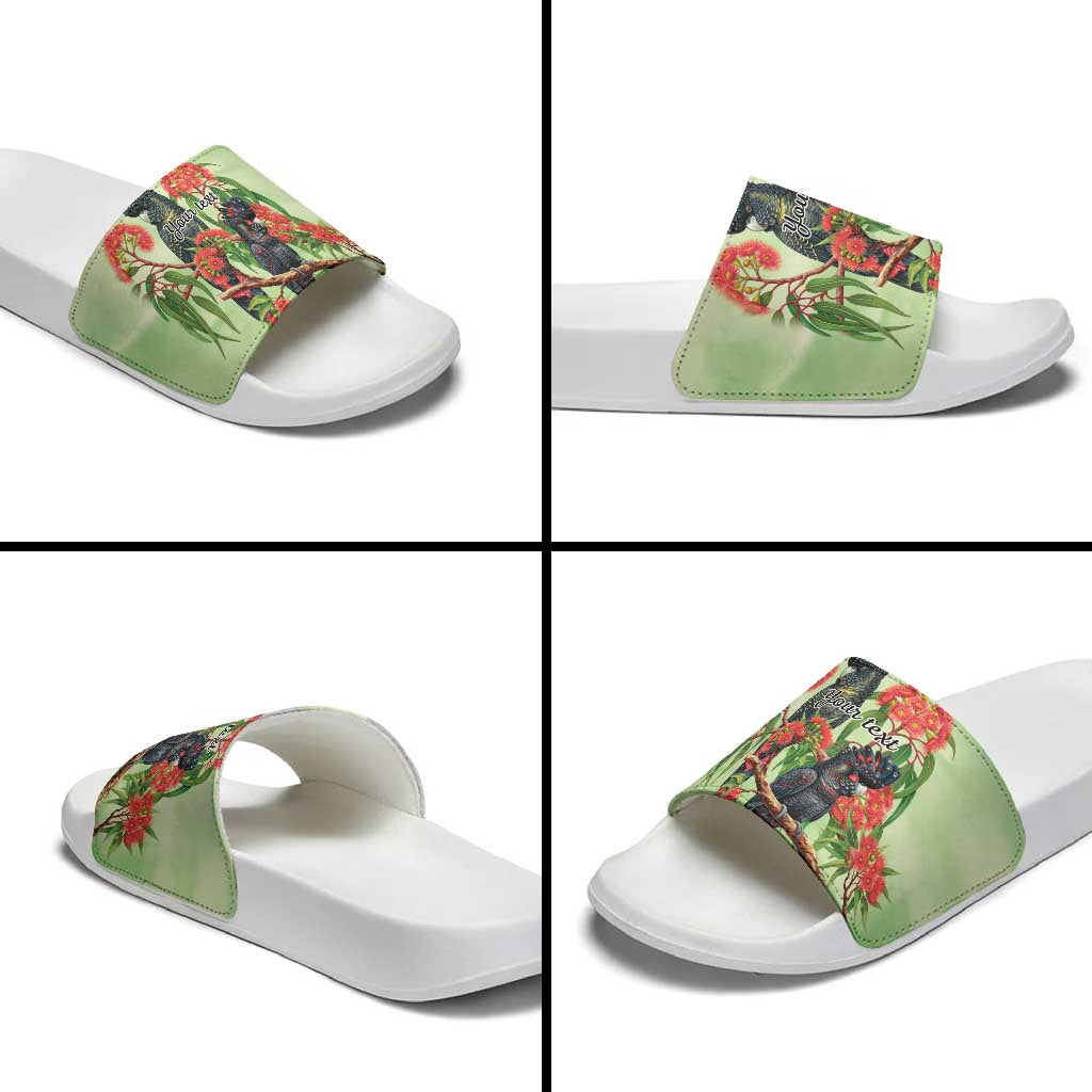 Australia Black Cockatoo and Eucalyptus Slide Sandals Green Spirit of Aussie Native Bird - Aussie Hoodie
