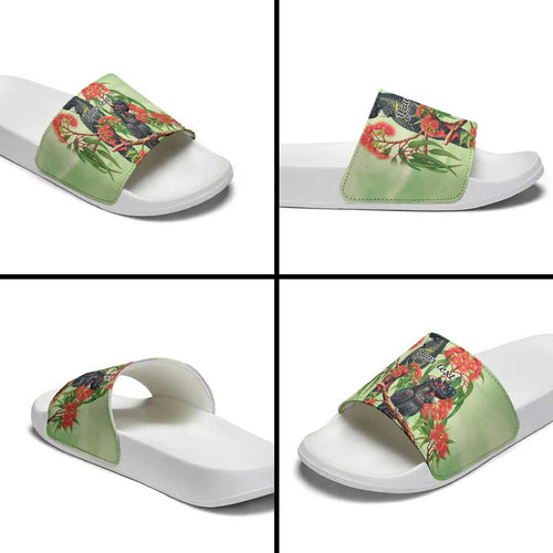 Australia Black Cockatoo and Eucalyptus Slide Sandals Green Spirit of Aussie Native Bird - Aussie Hoodie